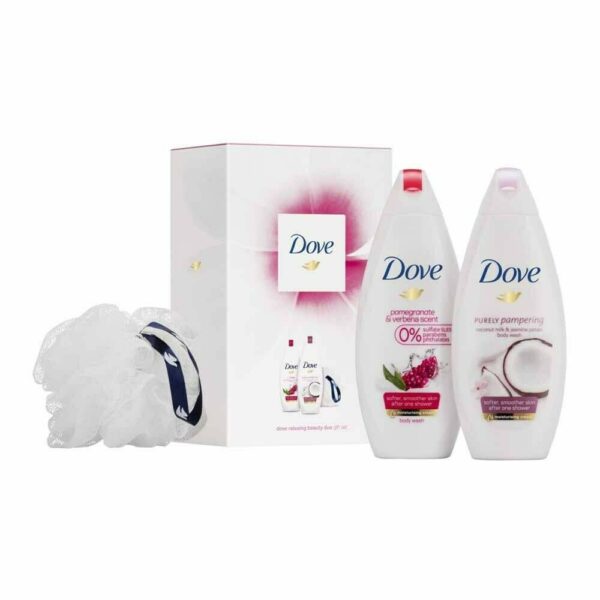 Dove Relaxing Beauty Body Wash Duo Gift Set With Bath Puff