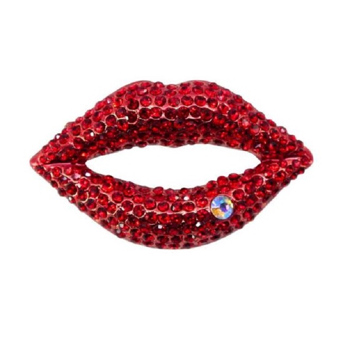 Diamante Red Lips Brooch - One Shop Avenue